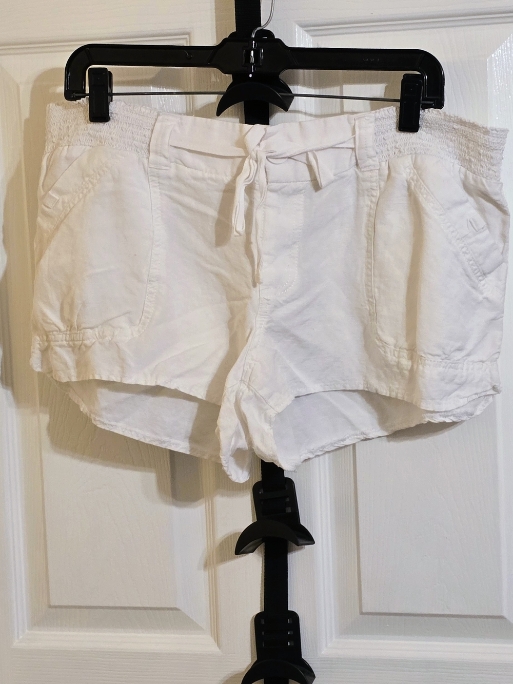 Rewind White Linen Blend Drawstring Beach Shorts